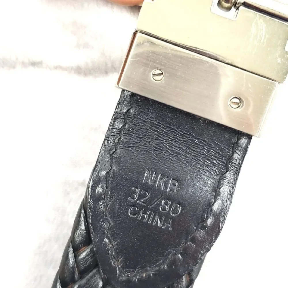 Men’s Reversible Braided Belt Black Brown Size 32 Silver Tone Buckle